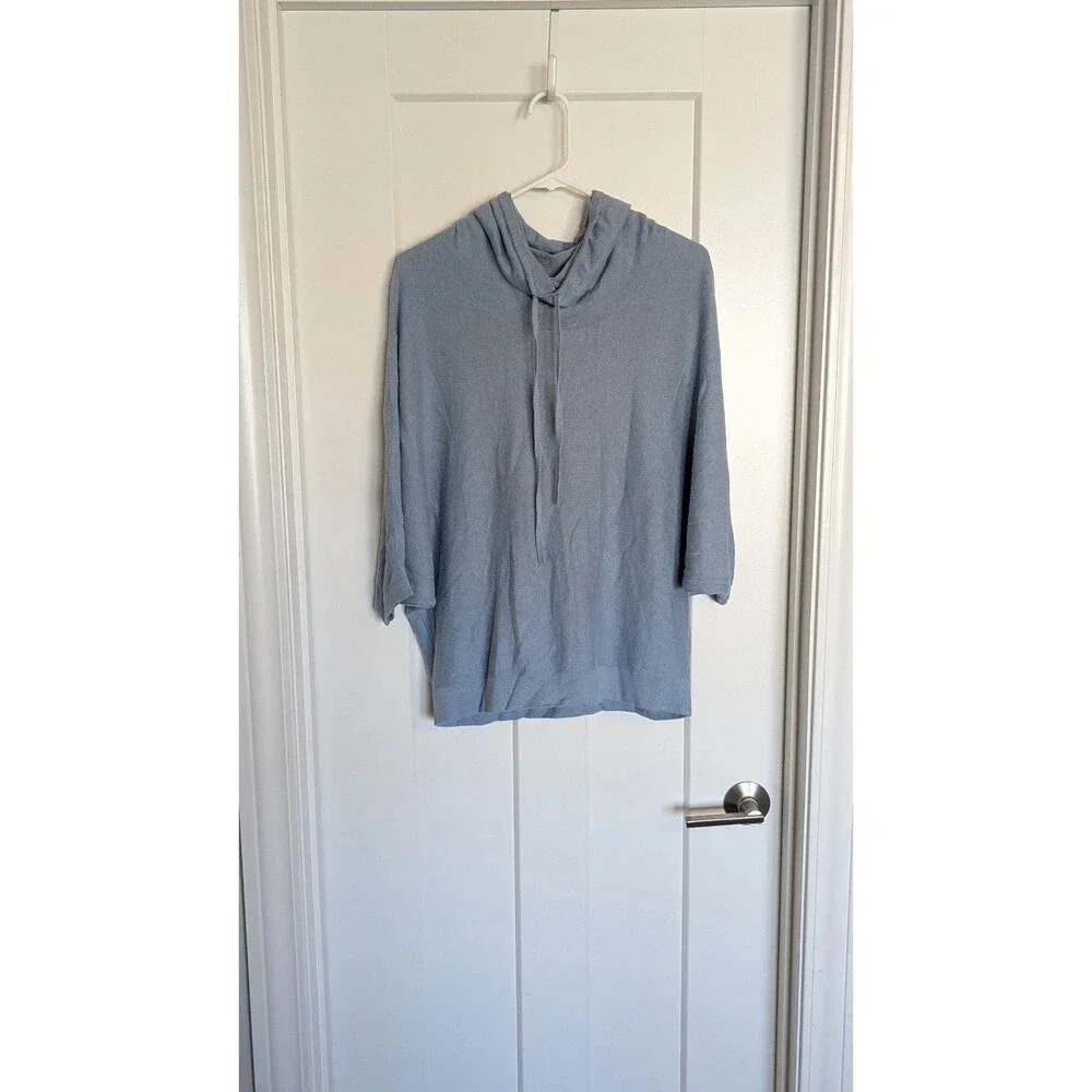 Pure Jill Organic Cotton Cashmere Blue Cowl Neck Raglan Sweater sz S